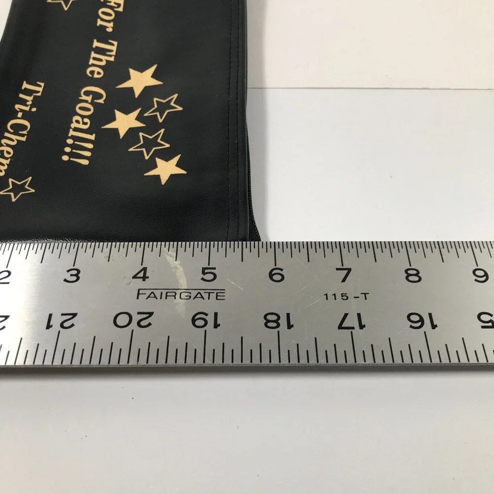 Tri-Chem Go For The Goal Star Graphic Zipper Pouch Black Gold Faux Leather Bag